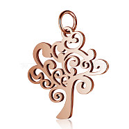 304 Stainless Steel Pendants, Tree of Life, Rose Gold, 20.5x20x1mm, Hole: 2.5mm(STAS-S105-T517R)