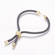 Nylon Cord Bracelet Making, Slider Bracelets, with Brass Findings, Long-Lasting Plated, Cadmium Free & Nickel Free & Lead Free, Gray, Real 18K Gold Plated, 8-1/4 inch(210mm), 3mm, Hole: 2.5mm(X-MAK-P005-04G)