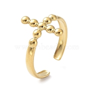 304 Stainless Steel Open Cuff Rings, Cross, Real 18K Gold Plated, US Size 8(18.1mm)(RJEW-L109-016G)