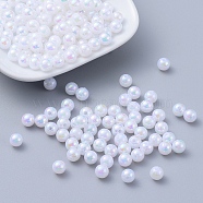 Eco-Friendly Poly Styrene Acrylic Beads, AB Color Plated, Round, White, 6mm, Hole: 1mm, about 4950pcs/500g(PL424-8)
