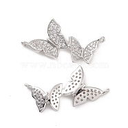Brass Micro Pave Clear Cubic Zirconia Connector Charms, Butterfly Links, Platinum, 15.5x29.5x3mm, Hole: 1.2mm(KK-E068-VC150)