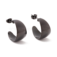 Ion Plating(IP) 304 Stainless Steel Chunky C-shape Stud Earrings, Half Hoop Earrings for Women, Electrophoresis Black, 20.5x12mm, Pin: 0.7mm(EJEW-P198-10EB)