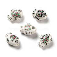 Handmade Printed Porcelain Beads, Fish, Colorful, 14.5~15x11.5~12x7~7.5mm, Hole: 1.6mm(PORC-F005-03A)