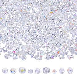 Nbeads 828~848Pcs 9 Style Electroplate Glass Beads Strands, AB Color Plated, Faceted, Cube & Bicone & Round, Clear, 4~8x4~8x4~8mm, Hole: 0.8~1.5mm(EGLA-NB0001-23)