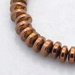 Electroplate Non-magnetic Synthetic Hematite Rondelle Beads Strands, Copper Plated, 6x3mm, Hole: 1mm, about 140pcs/strand, 15.7 inch(X-G-J216B-04)