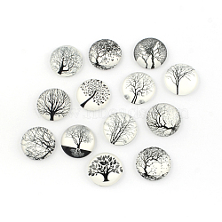 Glass Cabochons, For DIY Projects, Half Round/Dome with Tree Pattern, Mixed Color, 25x6mm(X-GGLA-Q041-25mm-DM)