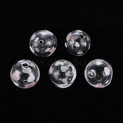 Transparent Handmade Blown Glass Globe Beads, Wave Point Pattern, Round, White, 13.5~14.5x14~15mm, Hole: 1~2mm(GLAA-T012-17)