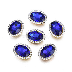 Sew on Rhinestone, Transparent Glass Rhinestone, with Iron Prong Settings, Faceted, Oval, Sapphire, 18x14x6mm, Hole: 1.2mm(RGLA-S030-03-B04)