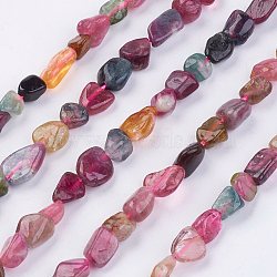 Natural Tourmaline Beads Strands, Tumbled Stone, Nuggets, 2~11x4~8x2~4mm, Hole: 1mm, about 62pcs/strand, 15.74 inch(G-F439-10)
