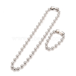 304 Stainless Steel Ball Chain Necklace & Bracelet Set, Jewelry Set with Ball Chain Connecter Clasp for Women, Stainless Steel Color, 8-5/8 inch(22~62cm), Beads: 10mm(STAS-D181-02P-02D)