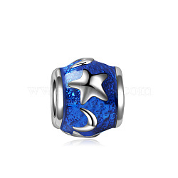 Alloy Enamel European Beads, Large Hole Beads, Rondelle with Star & Moon, Royal Blue, 10x9mm(MOST-PW0001-099A)
