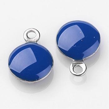 Stainless Steel Enamel Charms, Enamelled Sequins, Flat Round, Blue, 11x8x3mm, Hole: 1mm