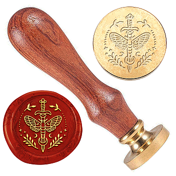 Wax Seal Stamp Set, Golden Tone Sealing Wax Stamp Solid Brass Head, with Retro Wooden Handle, for Envelopes Invitations, Gift Card, Insects, 83x22mm