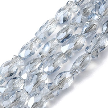 Transparent Electroplate Glass Beads Strands, Pearl Luster Plated, Faceted, Fish, Light Steel Blue, 10.5x6x5mm, Hole: 1.4mm, about 55pcs/strand, 21.97 inch(55.8cm)