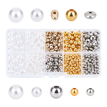 CHGCRAFT 810Pcs 9 Styles Plastic Beads, Round & Teardrop & Flat Round, Mixed Color, 810pcs/box