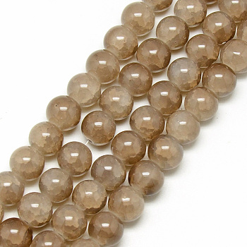 Baking Painted Crackle Glass Bead Strands, Round, Tan, 8mm, Hole: 1.3~1.6mm, about 100pcs/strand, 31.4 inch