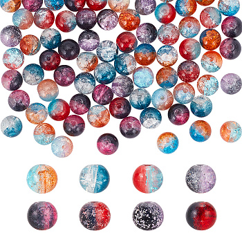 200Pcs 8 Colors Two Tone Transparent Crackle Glass Beads, Round, Mixed Color, 10x9mm, Hole: 1.6mm, 25Pcs/color