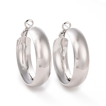 Brass Round Hoop Earrings for Women, Real Platinum Plated, 34x34x9mm, Pin: 0.7mm