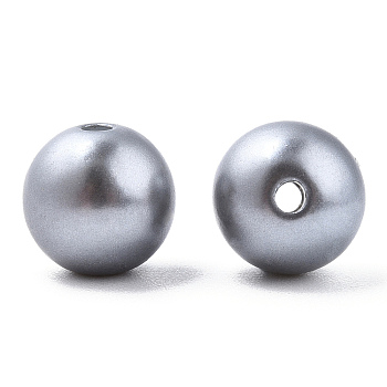Spray Painted ABS Plastic Imitation Pearl Beads, Round, Silver, 10x9.5mm, Hole: 2mm, about 1040 pcs/500g