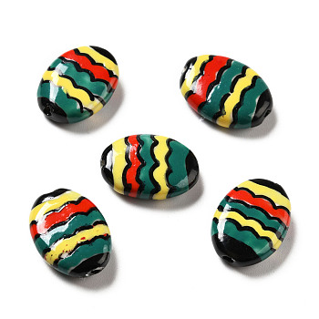 Handmade Printed Porcelain Beads, Oval with Wave Pattern, Colorful, 18x14.5x5mm, Hole: 1.6mm