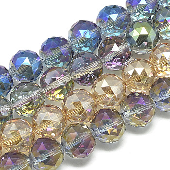 Electroplate Glass Beads Strands, Rainbow Plated, Faceted, Round, Mixed Color, 17~18mm, Hole: 2mm, about 35pcs/22.8 inch