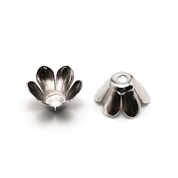 6-Petal Iron Bead Caps, Flower, Platinum, 10x6.2mm, Hole: 1.6mm, inner diameter: 10mm, about 50pcs/bag