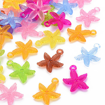 Plastic Pendants, Starfish, Mixed Color, 23.5x19x4mm, Hole: 2.5mm, about 1000pcs/bag