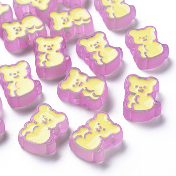 Transparent Acrylic Beads, with Enamel, Frosted, Bear, Plum, 26.5x20x9mm, Hole: 3mm