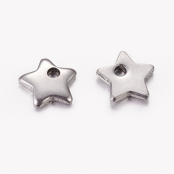304 Stainless Steel Charms, Five-pointed Star, Stainless Steel Color, 6x6x1mm, Hole: 0.5mm