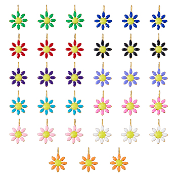 44Pcs 11 Colors 304 Stainless Steel Charms, with Enamel, Flower, Golden, Mixed Color, 10x7.5x2mm, Hole: 1mm, 4pcs/color