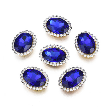 Sew on Rhinestone, Transparent Glass Rhinestone, with Iron Prong Settings, Faceted, Oval, Sapphire, 18x14x6mm, Hole: 1.2mm