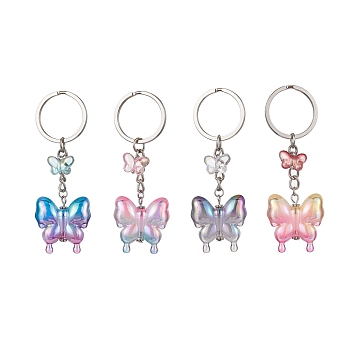 4Pcs Glass & Acrylic Butterfly Keychain, with Iron Keychain Ring, Mixed Color, 8.5cm, 4pcs/set