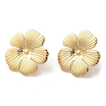 Ion Plating(IP) 304 Stainless Steel Stud Earrings, Flower, Real 14K Gold Plated, 28x29.5mm