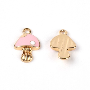 Zinc Alloy Enamel Pendants, Light Gold, Mushroom, Pink, 17x11x2.5mm, Hole: 1.8mm