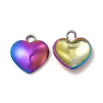 Ion Plating(IP) 304 Stainless Steel Charms, Heart Charm, Rainbow Color, 13x12x3mm, Hole: 1.8mm