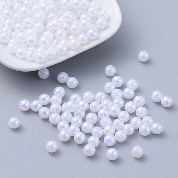 Eco-Friendly Poly Styrene Acrylic Beads, AB Color Plated, Round, White, 6mm, Hole: 1mm, about 4950pcs/500g