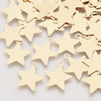 Brass Pendants, Etched Metal Embellishments, Long-Lasting Plated, Star, Blank Stamping Tag, Light Gold, 10.5x9x0.3mm, Hole: 1mm