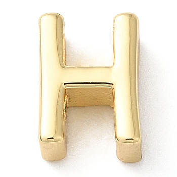 Rack Plating Brass Slide Charms, Cadmium Free & Lead Free, Real 18K Gold Plated, Letter, Letter H, 7.5x5.5x3.5mm, Hole: 1.5mm