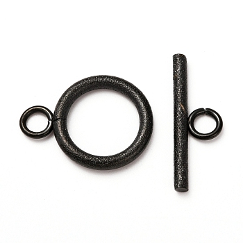304 Stainless Steel Textured Toggle Clasps, Ring, Electrophoresis Black, Ring: 18.5x14x2mm, Hole: 3mm, Bar: 20x7x2, Hole: 3mm