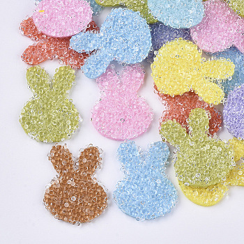 Non Woven Fabric Bunny Costume Accessories, with Plastic and Resin Rhinestones, Hair Findings Accessories, Rabbit Head, Imitation Candy Food Style, Mixed Color, 35~36x26.5x3mm
