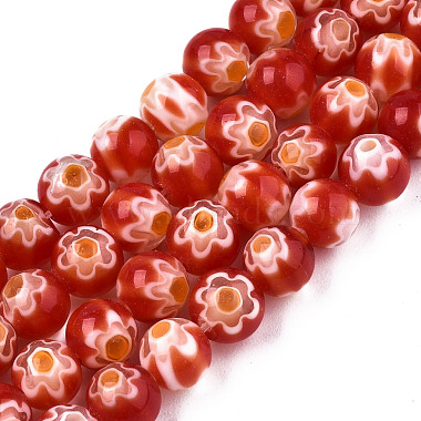 Orange Red Round Millefiori Lampwork Beads