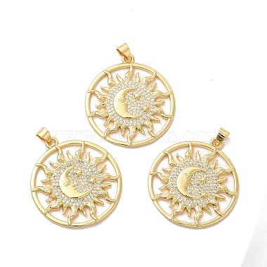 Real 16K Gold Plated & Gunmetal Clear Flat Round Brass+Cubic Zirconia Pendants
