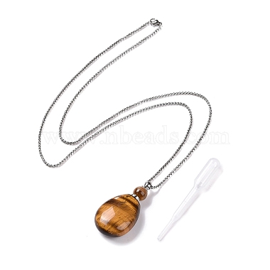 Natural Mixed Stone Perfume Bottle Pendant Necklaces(NJEW-F251-06)-2