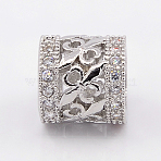 Brass Micro Pave Cubic Zirconia  Beads, Large Hole Beads, Lead Free & Nickel Free & Cadmium Free, Column, Platinum, 10x11mm, Hole: 7mm(ZIRC-K003-14P-NR)
