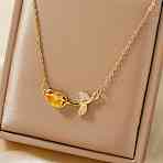Fashionable Brass Pave Cubic Zirconia Tulip Flower Pendant Necklaces for Women, Golden, Yellow, 15.75 inch(40cm)(SG6525-3)