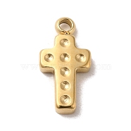 304 Stainless Steel Charms, Cross, Real 14K Gold Plated, 11.5x6x1.5mm, Hole: 1.2mm(STAS-L022-263G)
