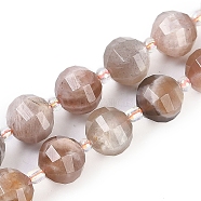 Natural Multi-Moonstone Beads Strands, Faceted, Lantern, with Seed Beads, 10x9mm, Hole: 1.2mm, about 33~34pcs/strand, 15.51~16.10 inch(39.4~40.9cm)(G-G182-B04-05)