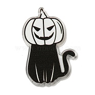 Halloween Themed Double-sided Printed Acrylic Pendants, Cat Shape, Black, 44x30x2mm, Hole: 1.2mm(OACR-L017-03B)