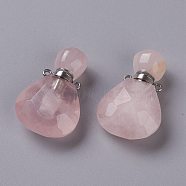 Teardrop Natural Rose Quartz Perfume Bottle Pendants, with 304 Stainless Steel Findings, Faceted, Stainless Steel Color, 26~26.5x17x8~8.5mm, Hole: 1.4mm, Capacity: about 2ml(0.06 fl. oz)(G-H241-02B-P)