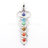 Natural & Synthetic Mixed Stone Chakras Big Pendants, with Alloy Findings, Platinum, 58x20x4mm, Hole: 5x8mm(X-G-I114-03)